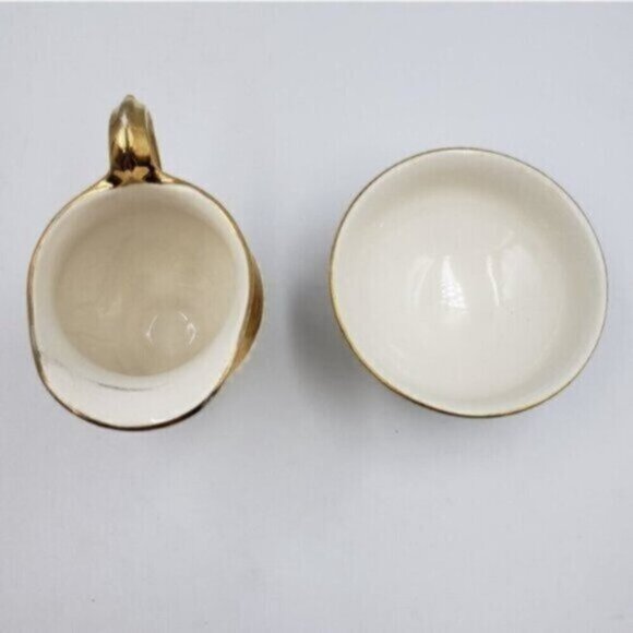 Vintage Royal Winton Grimwades Sugar Bowl & Creamer White Ribbed Golden Trim - Picture 4 of 16